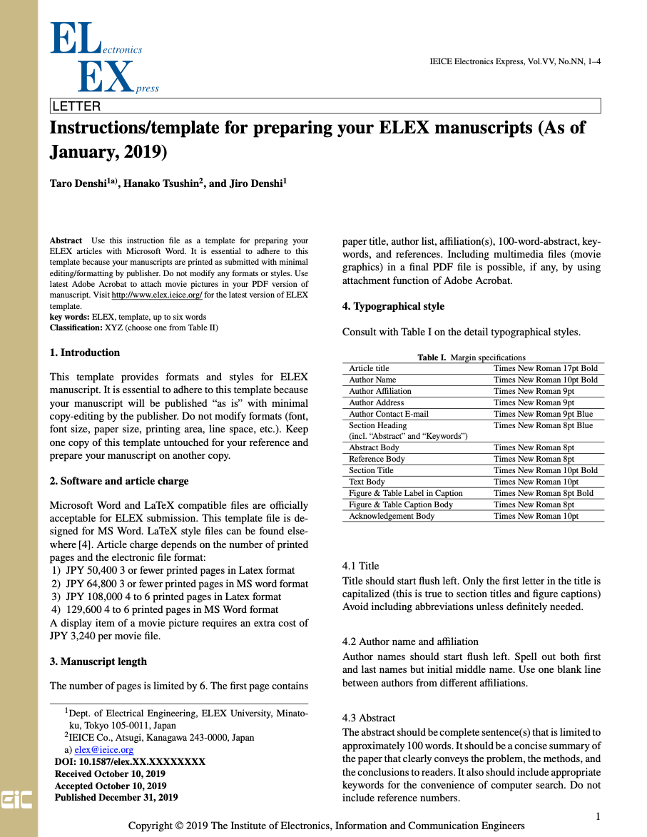 ELEX (IEICE Electronics Express) LaTeX Template TeXPage LaTeX 模板