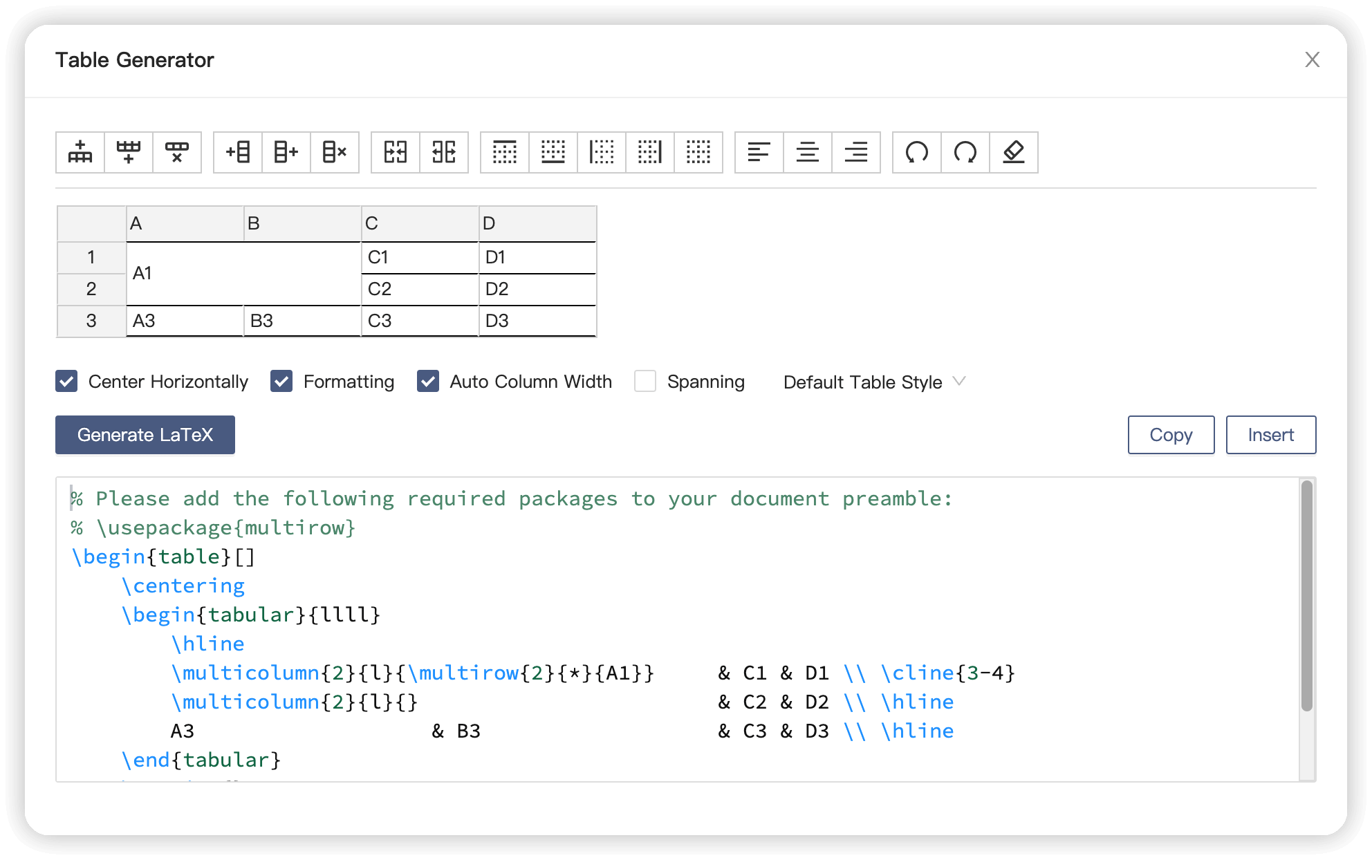 LaTeX Table Generator